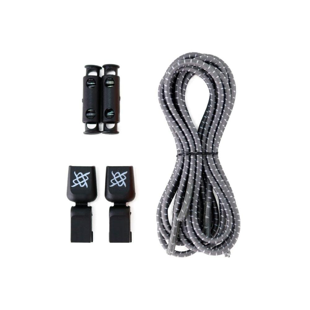 Cadarço Elástico para Tênis HUPI Laces Par 1 Par, Cor: Cinza Risca Branca, Tamanho: 90cm
