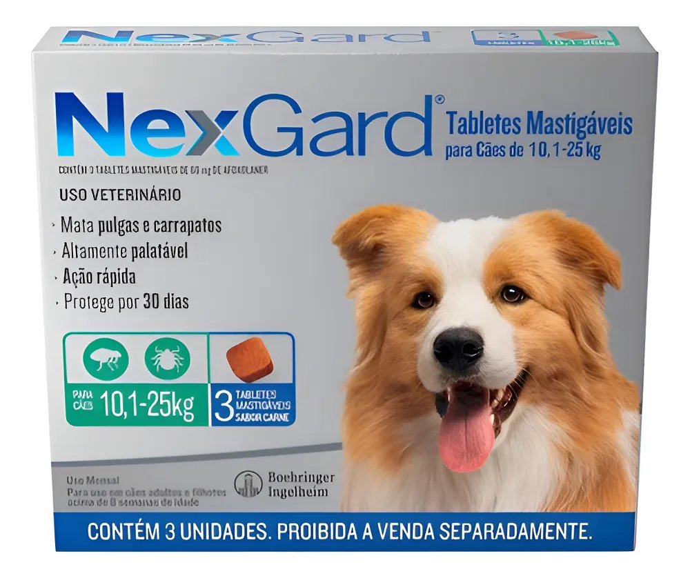 Nexgard 10,1 A 25 Kg - Caixa Com 3 Comprimidos