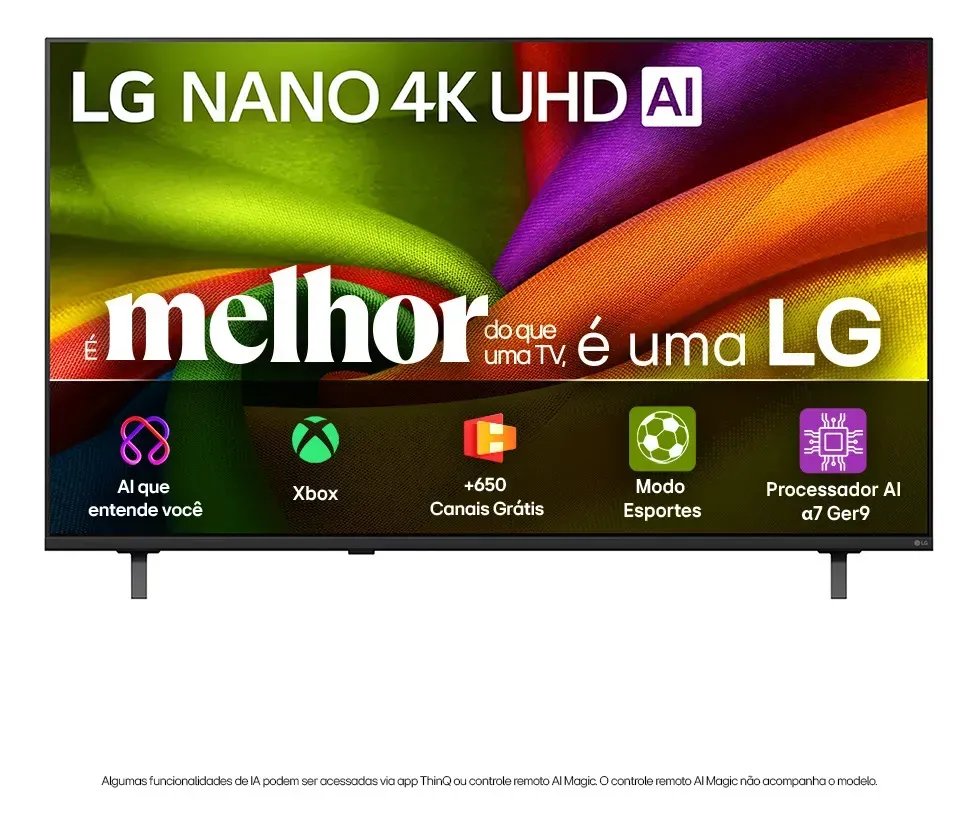 Smart TV 4K 65" LG NANO UHD AI NU850 2026 Processador α7 Ger9 HDR10 Xbox Bluetooth Wi-Fi AI Search Google Gemini webOS 26 - 65NU850BPSA