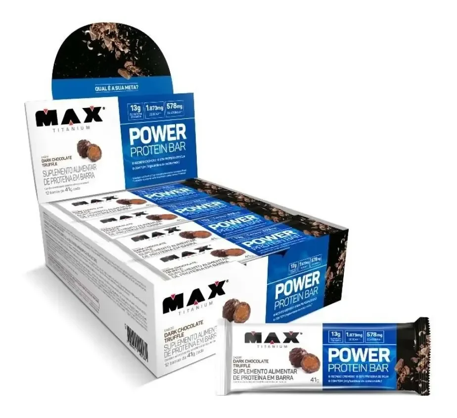 Power Protein Bar 41g Display Com 12 Unid Max Titanium Sabor Dark chocolate truffle