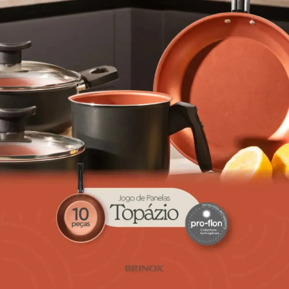 Jogo De Panelas Antiaderente Brinox 10 Peças Floria Topázio