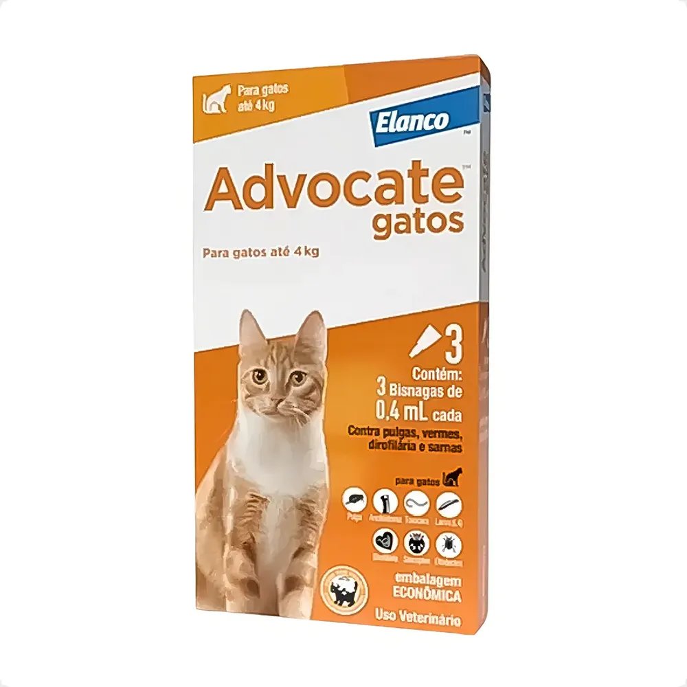 Advocate Gatos 0,4ml Até 4kg - 3 Pipetas Imediat