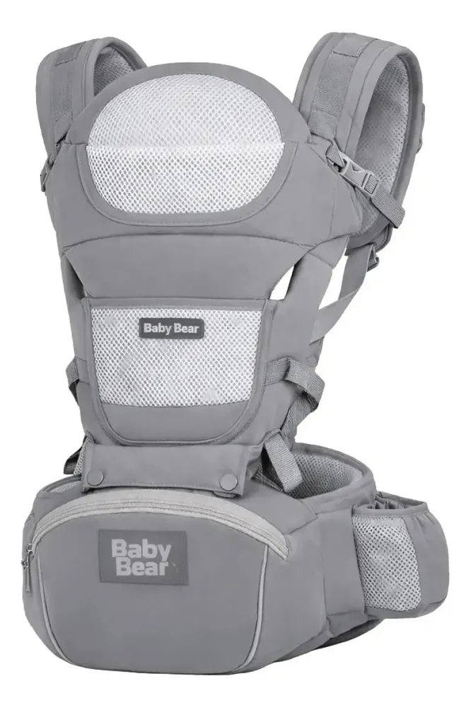 Bolsa Canguru Ergonômico Bebê Mãe Premium 12 Posições 4 Em 1 Baby Bear Cor Cinza