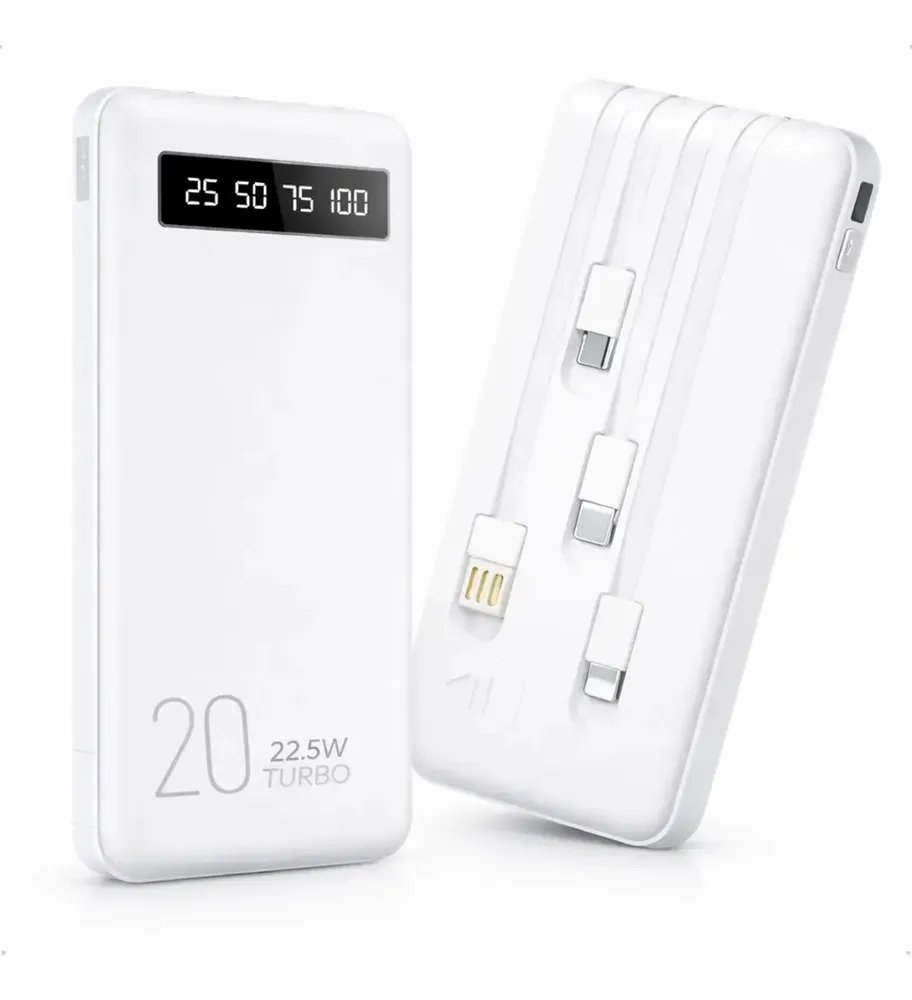 Power Bank 20000mah Carregador Portátil Turbo Rápido 22.5w Display Digital Branco