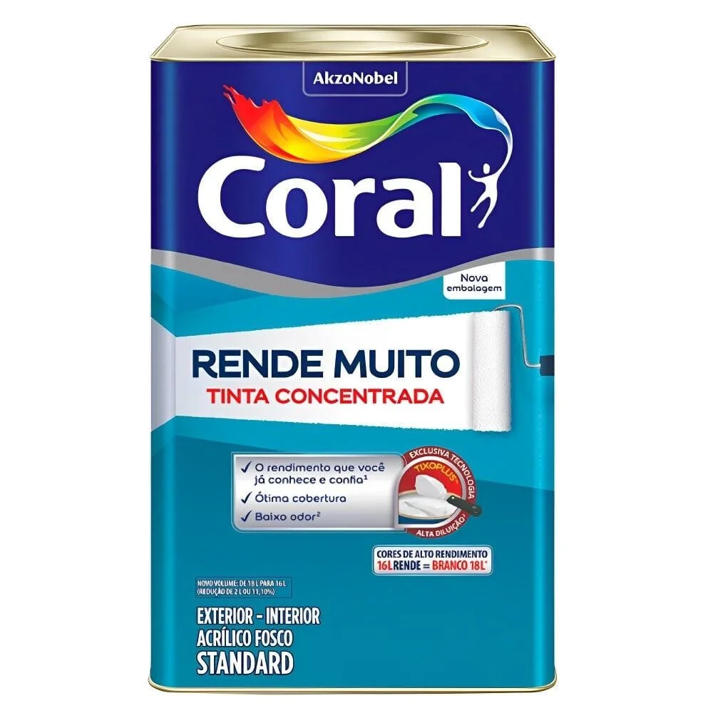 Tinta Acrílica Fosco Rende Muito Coral 16L Diversas Cores