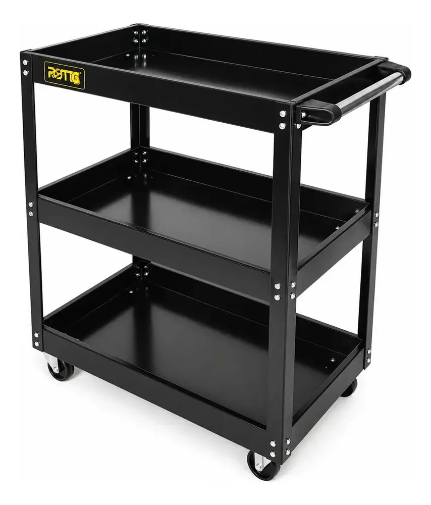 Carrinho Ferramentas Aberto Com 3 Bandejas Metal Preto Rotta