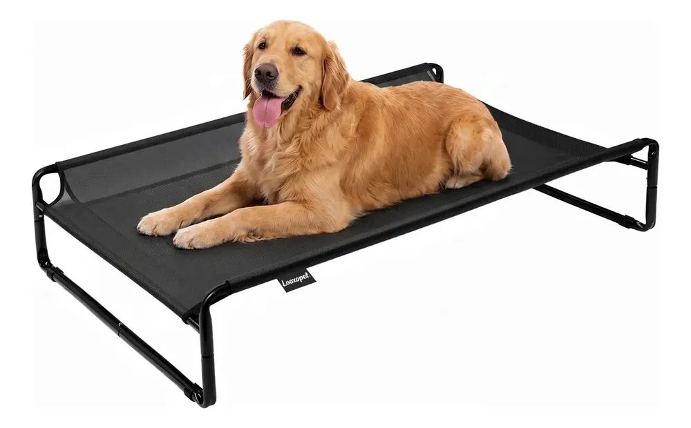 Cama Suspensa Grande Cachorros Looxopet Textilene Preto 110x77x21cm