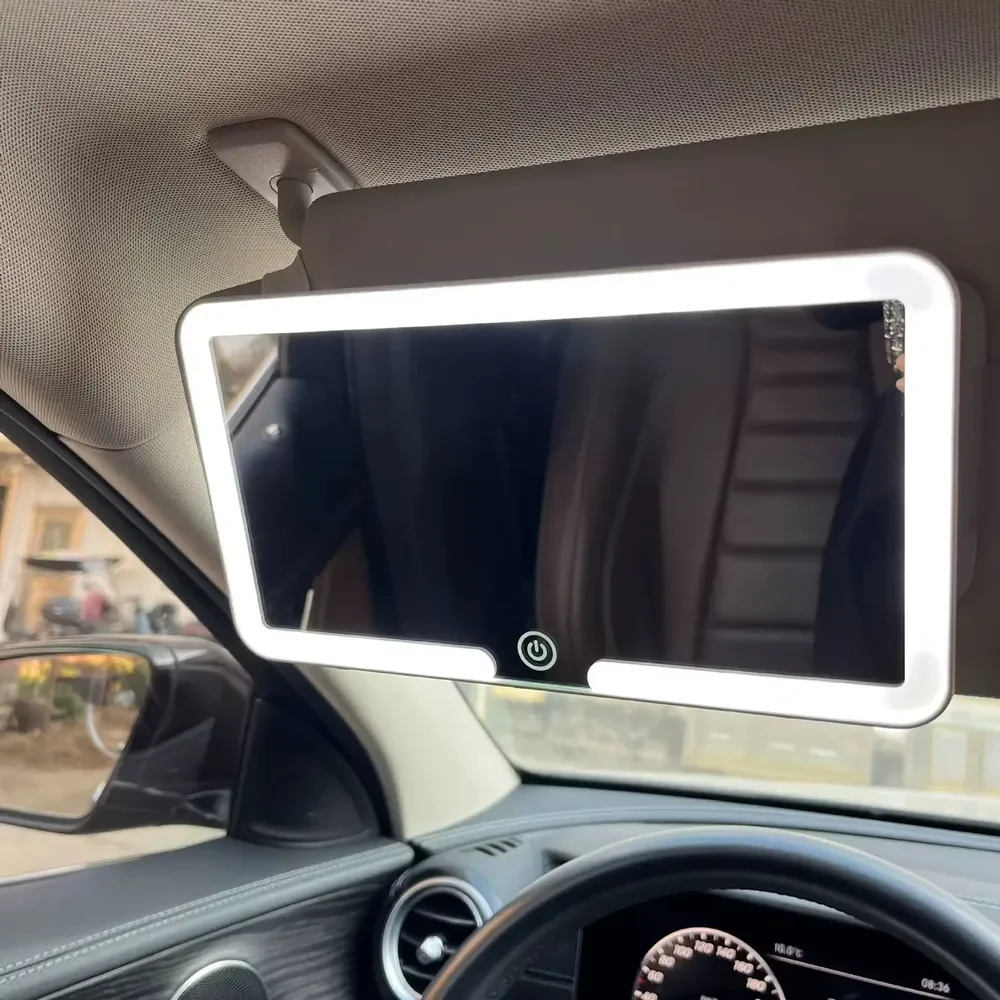 Espelho Quebra-sol Carro Universal Para Maquiagem Led Touch