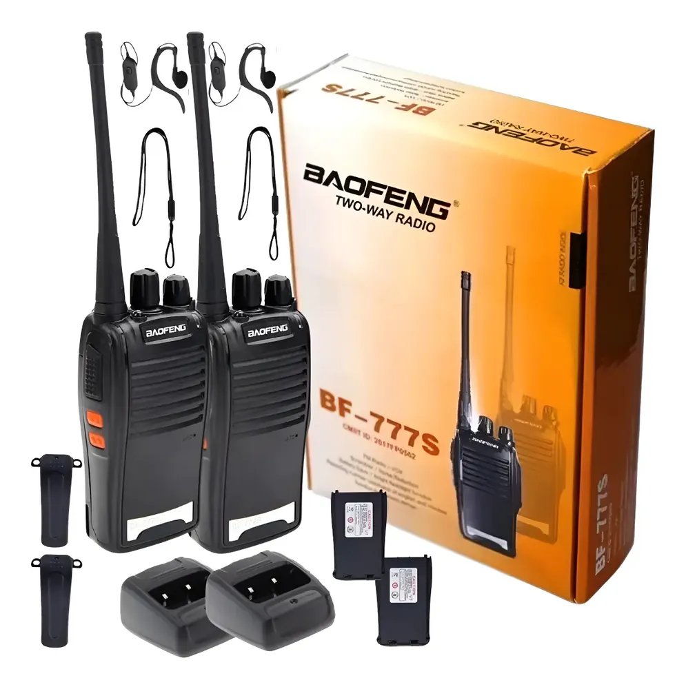 Kit Par 2 Radio Baofeng 777s Walk Talk Comunicador 16 Canais Preto 127/220v