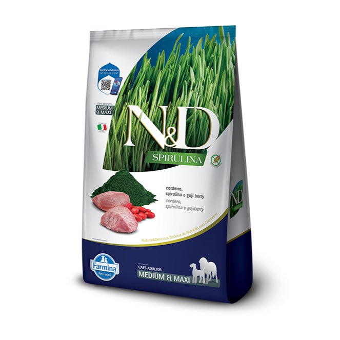 Ração Farmina N&D Spirulina para Cães Adultos de Porte Médio e Grande Sabor Cordeiro 10,1kg