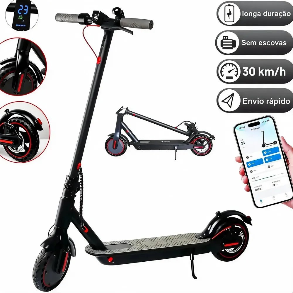Patinete Scooter Elétrico Com Velocidade Até 30 Km Bluetooth Preto