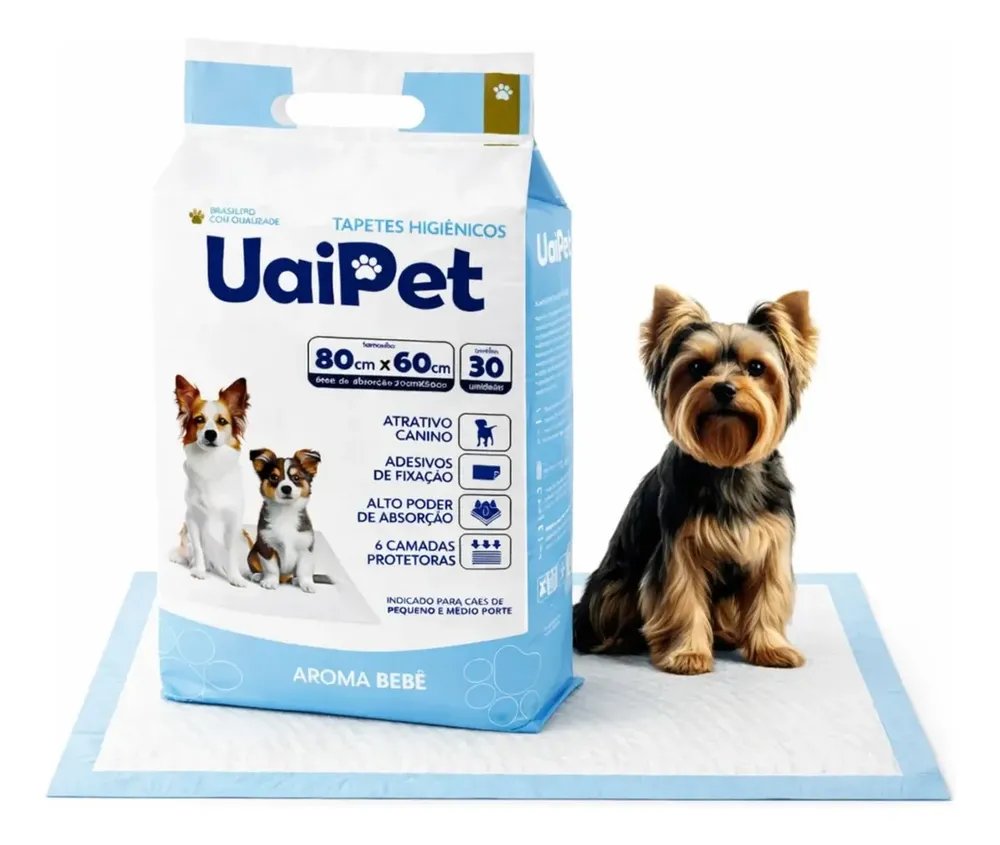 Tapete Higienico Uai Pet 80x60 Aroma Bebe 30 Unidades Tapetinho Cães Cachorros