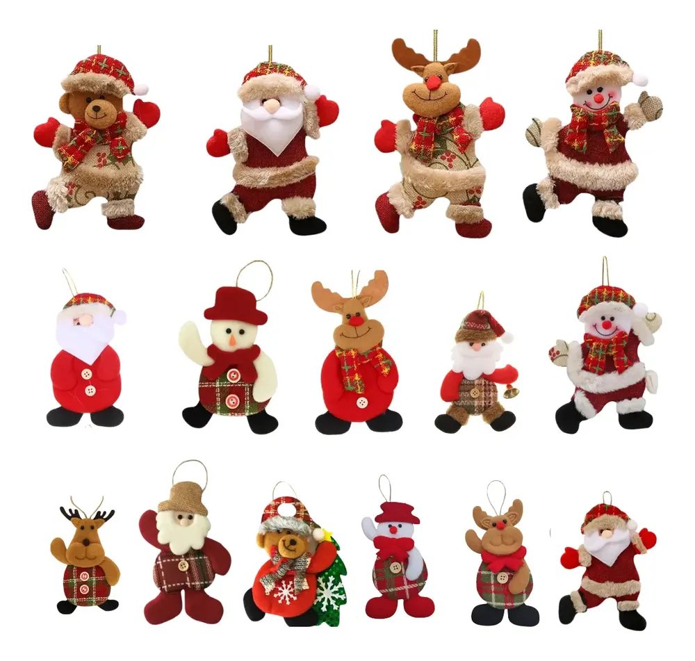 Kit 12 Pendente De Natal Enfeite Arvore Pelúcia Arvore Tecid Sortidos Natalinos