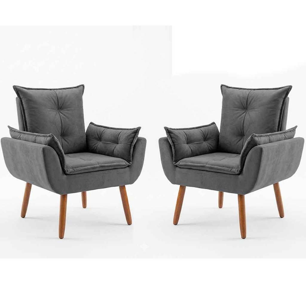 2 Poltronas Luxo Para Escritório Sala de Recepção Pés Madeira de Eucalipto