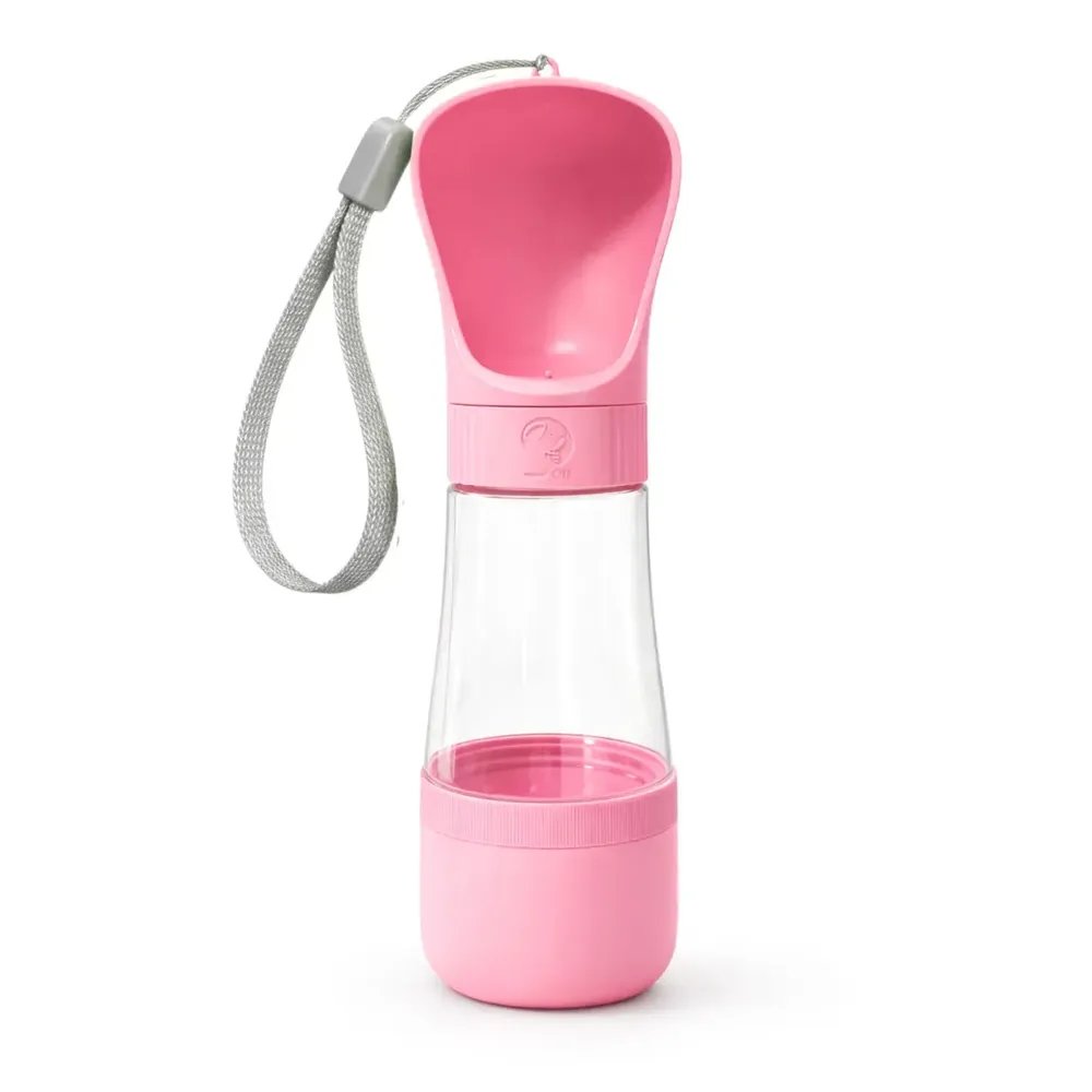 Garrafa Pet Portátil 2 Em 1 Bebedouro Água E Ração Para Cachorro E Gato Ideal Para Passeio Viagem Caminhada Acessório Pet Rosa Claro