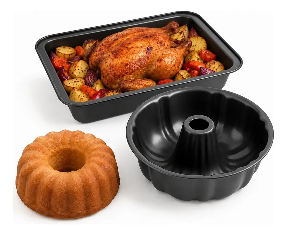 Kit Forma Travessa Assadeira Bolo Frango Cozinha Nao Gruda Preto