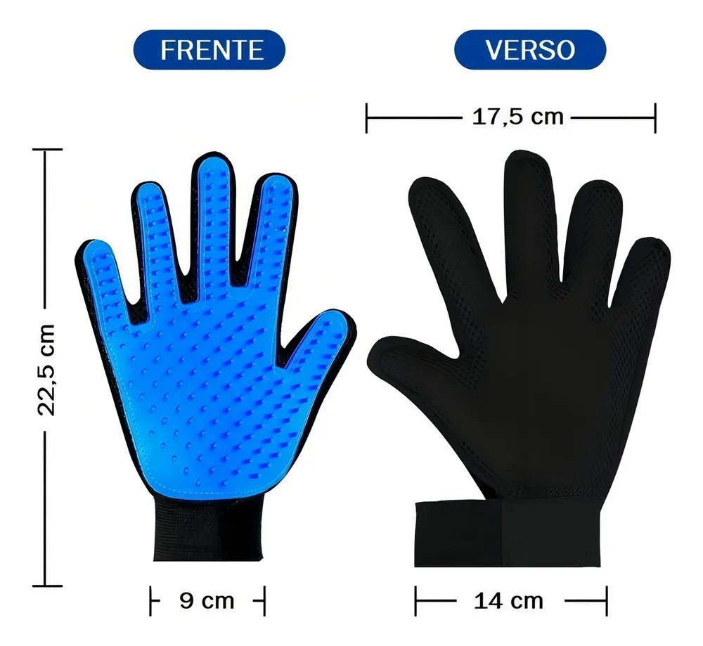 Luva Tira Pelos True Touch Nano Magnética Para Cães E Gatos Azul