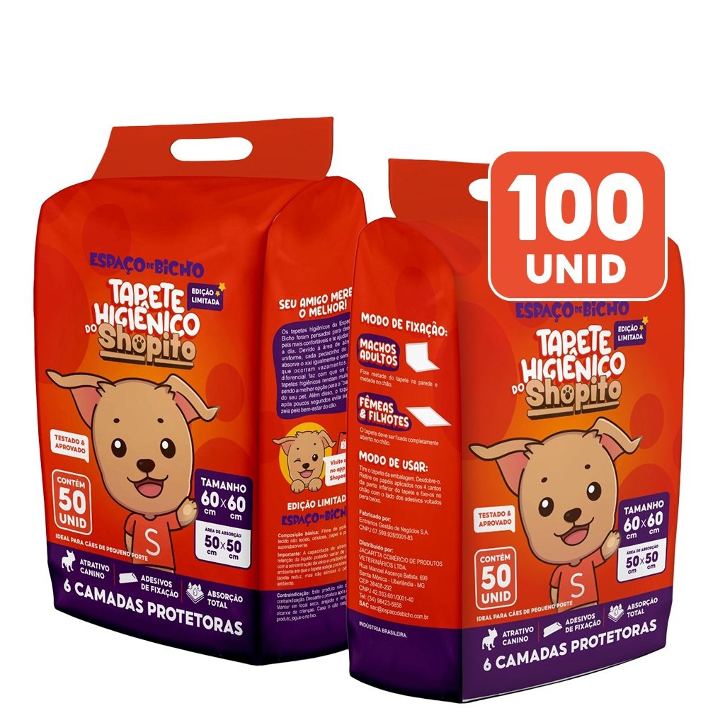 Tapete Higiênico Espaço De Bicho Shopito Oficial 100 Unidades Envio Imediato