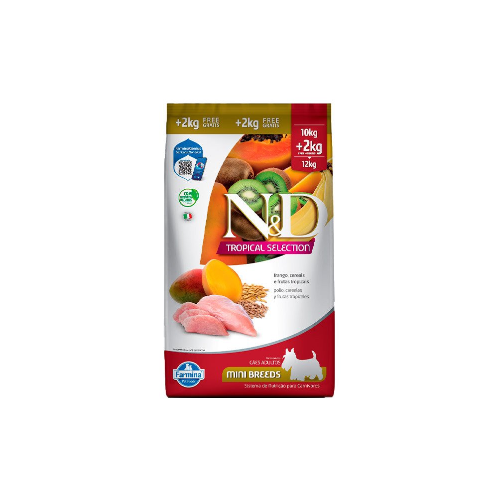 Ração N&D Tropical Cães Adulto Porte Pequeno Mini Frango 12kg Farmina