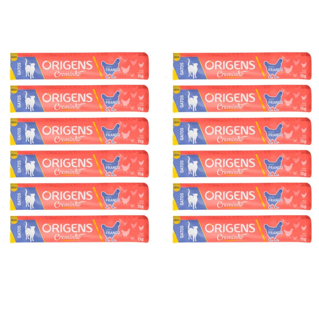 Kit 3x Petisco Origens Creminho Frango para Gatos - 60g - 12 unidades
