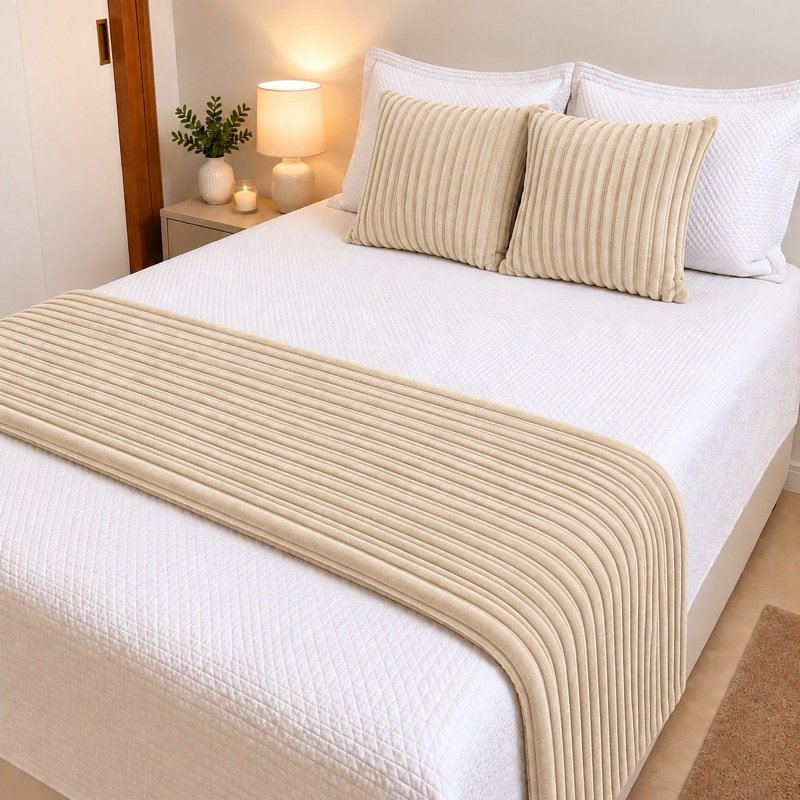KIT 3 Peças Cama Posta 1 Peseira e 2 Capas de Almofada Decorativa Flannel trançado bem Elegante