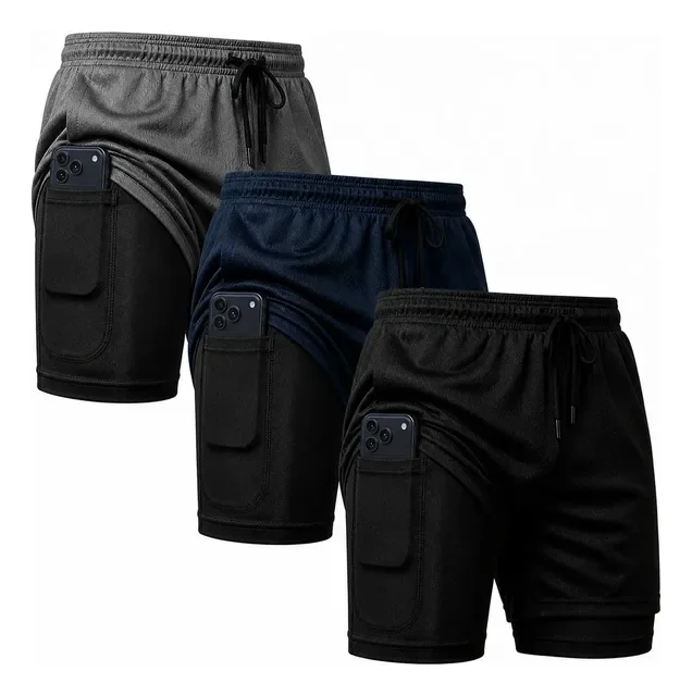 Kit 3 Shorts 2 Em 1 Masculino De Compressão Corrida Academia