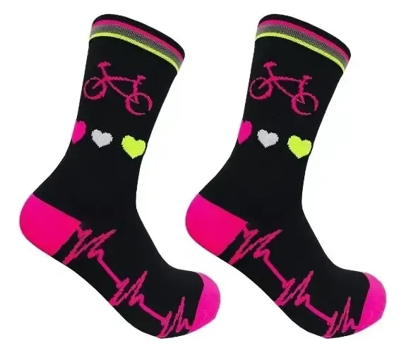Meia Ciclismo Mtb Cano Longo Bike Coração Rosa Rosa 35br-40br