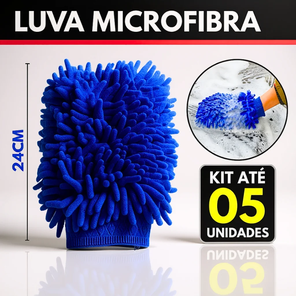 Luva Microfibra Para Lavar Carro Automotivo Multiuso Limpeza Tentáculos Dupla Face