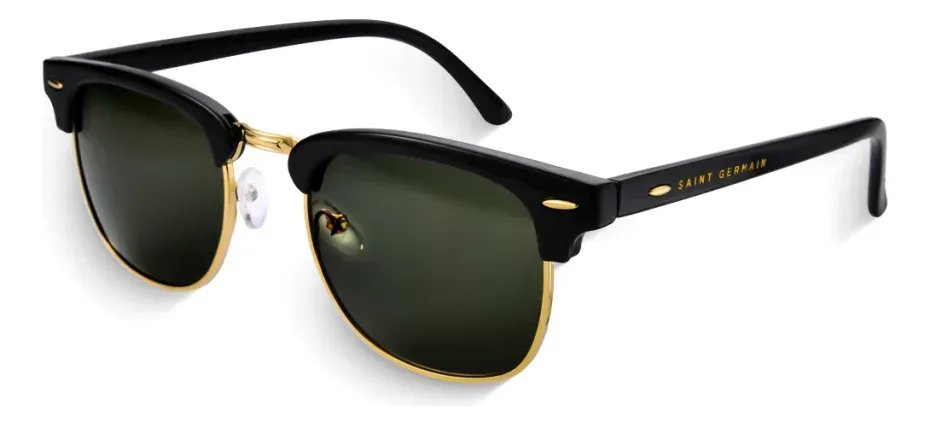 Óculos de Sol Quadrado Clubmaster Soho Green Black, da Saint Germain, em Metal Preto