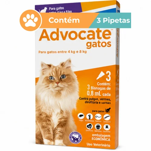 Antipulgas Advocate Elanco Gatos 4 A 8kg 3 Bisnagas De 0,8ml