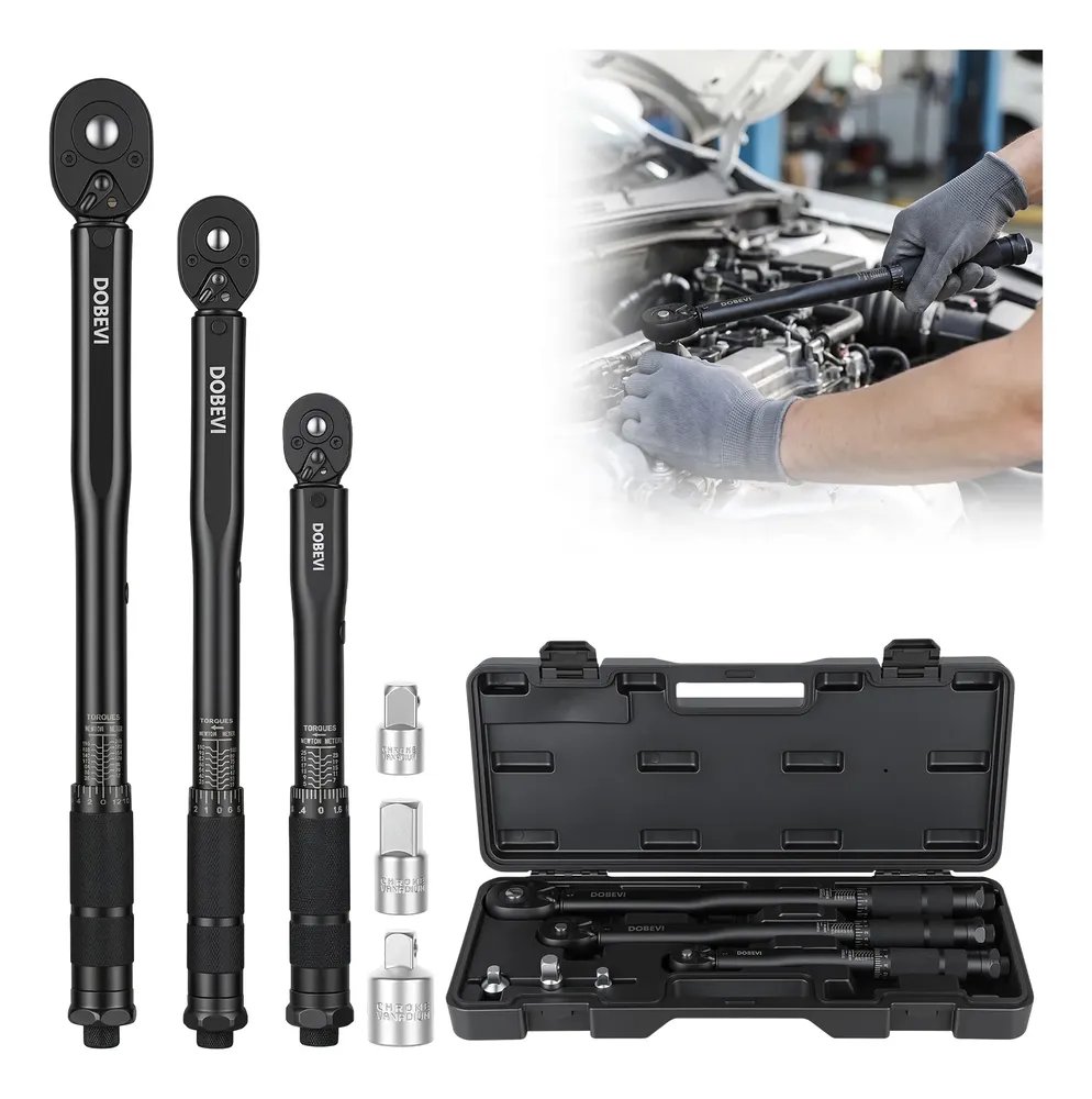 Jogo 6 Peças Chave De Torque 72 Dentes +3 Adaptadores Dobevi Preto