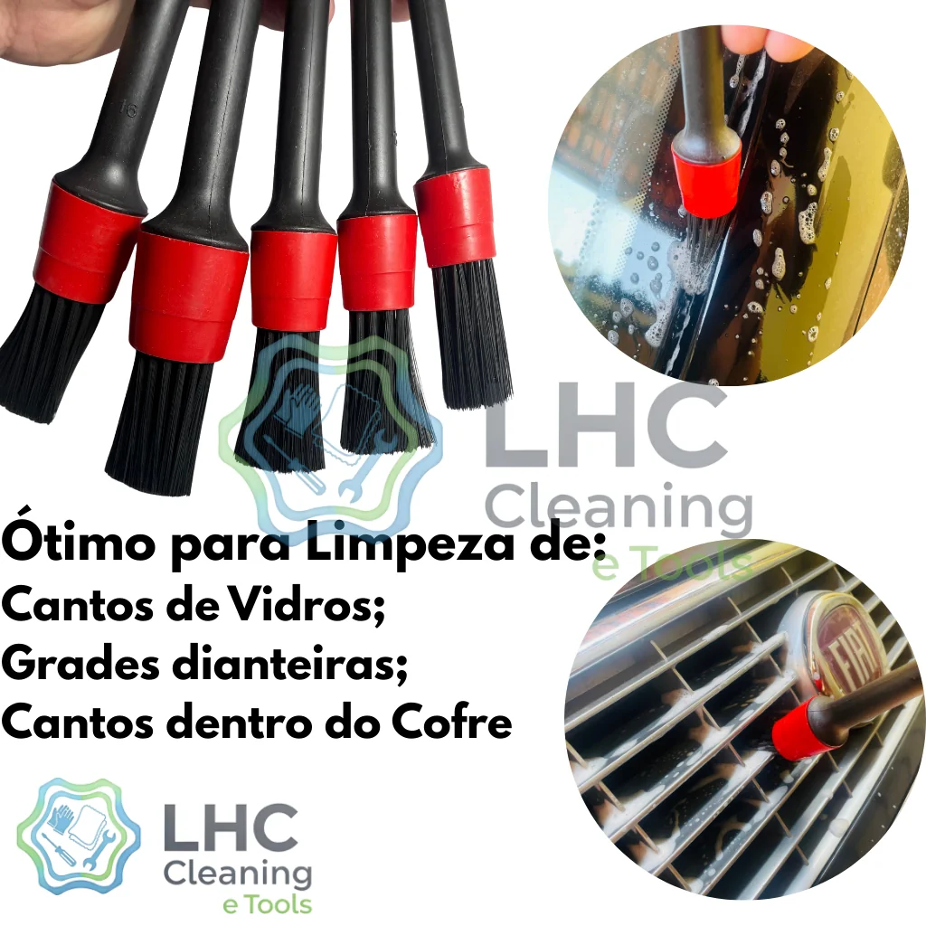 Kit 5 Pincél Limpeza Automotiva e Detalhamentro Automotivo Tamanhos diferentes