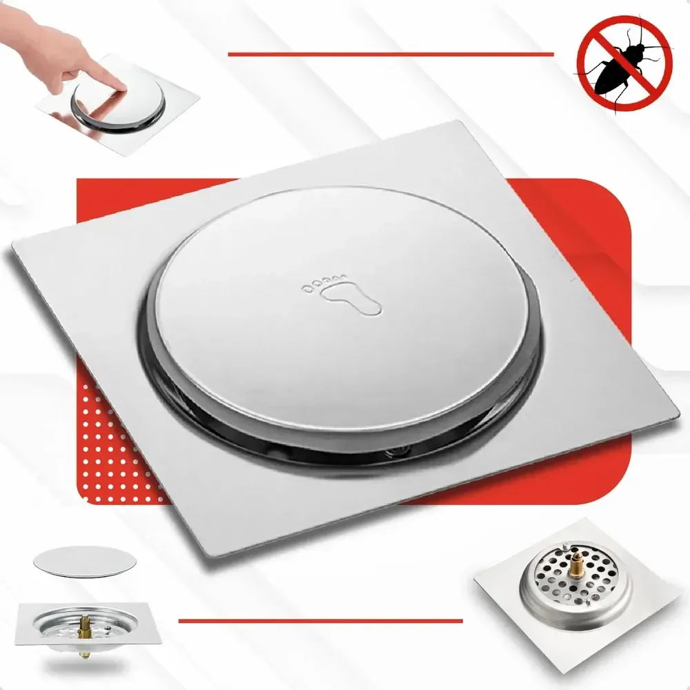 Ralo Click 10x10 Inteligente Pop Up Inox Oculto Invisível Para Banheiro E Cozinhas Acabamento Premium Marca Homeroarte