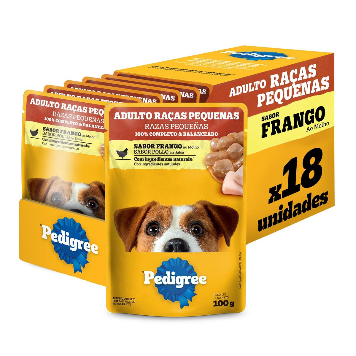 Pack Ração Úmida Pedigree Sachê Frango ao Molho para Cães Adultos de Raças Pequenas 100 g - 18 unidades