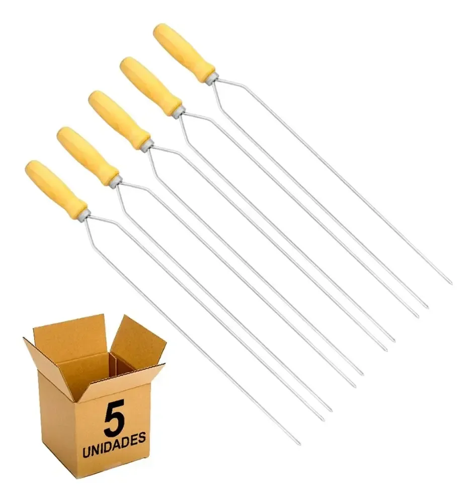 Kit 5 Espetos Churrasco Inox 50cm Duplo Profissional