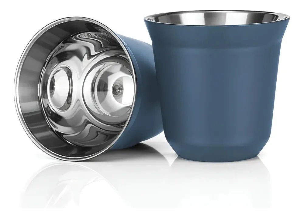Xícara Copo Térmico Café Inox Aço 80ml Parede Dupla Cuia Azul-claro