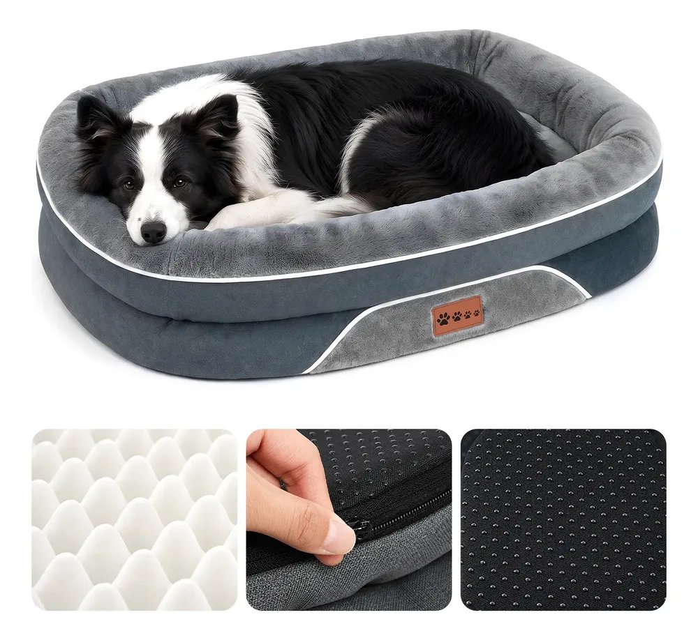 Cama Pet Grande Impermeavel Ortopedica Sofa Luxo De Cachorro Cinza-escuro Lisa