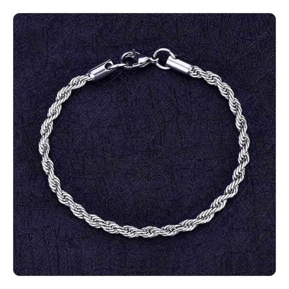 Pulseira Masculina Corrente Baiano 2mm Aço Inox Prateado 2mm 0.2 Cm 22 Cm