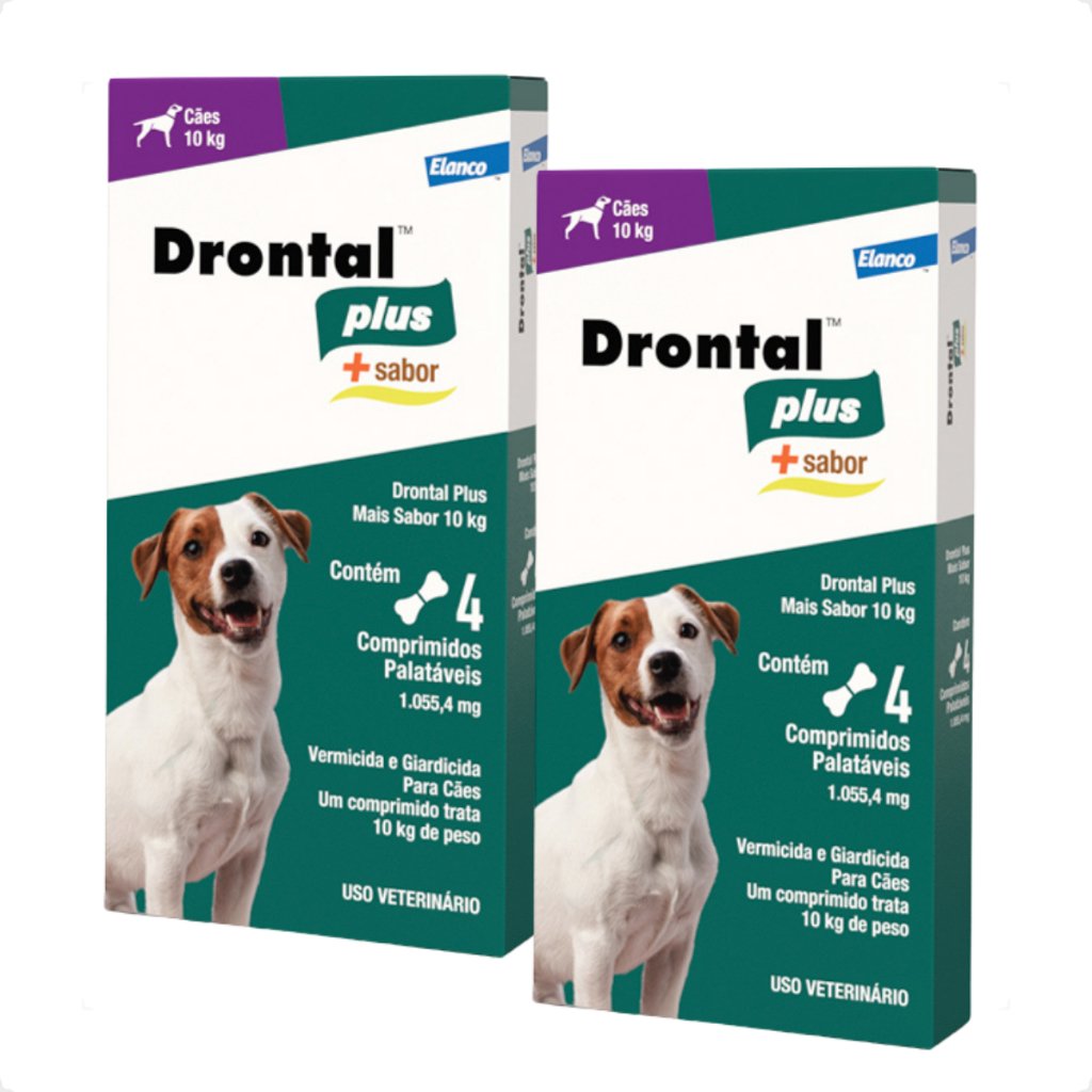 Kit 2 Drontal Plus Carne Cães 10kg Vermifugo 4 Comprimidos