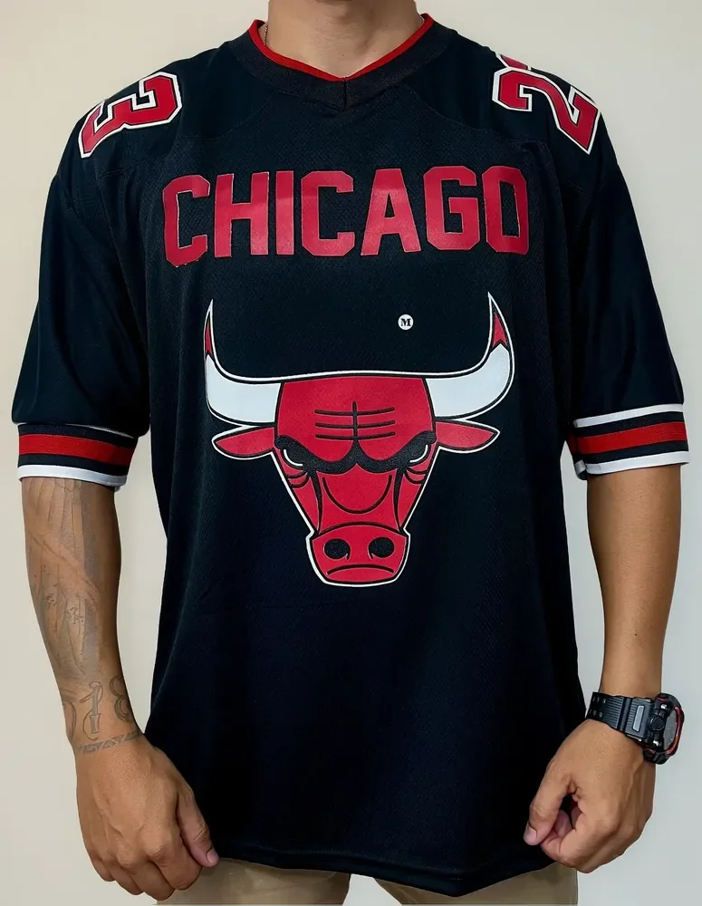 Camisa Oversized Bulls Unissex Estilo Fut Americano Preto G1 23