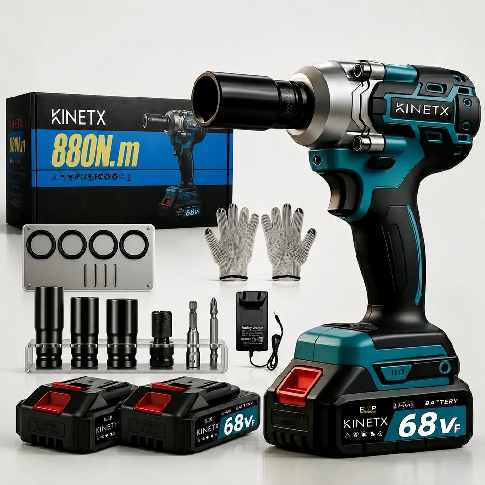 Chave De Impacto Kinetx 68vf Brushless 880nm 2 Baterias Kit Azul 127/220v 50hz/60hz