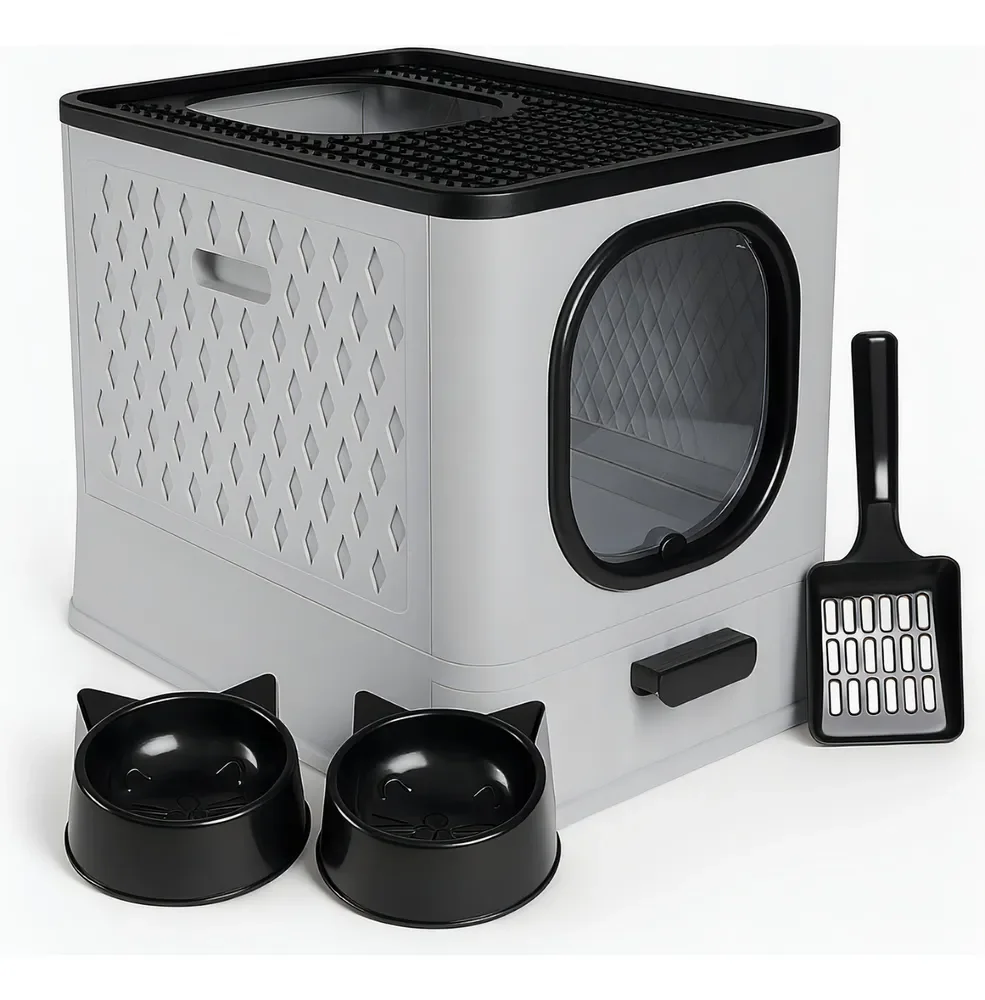 Caixa De Areia banheiro Sandbox Premium Para Gatos Fechada Grande Luxo Cinza