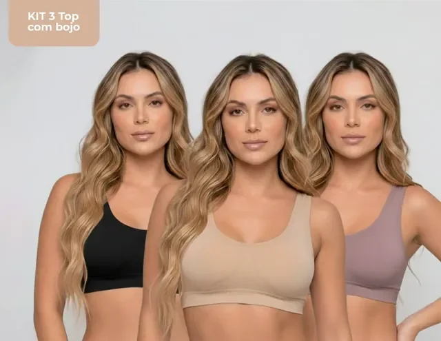 Kit 3 Top Com Bojo Fitness Academia Sem Costura Poliamida