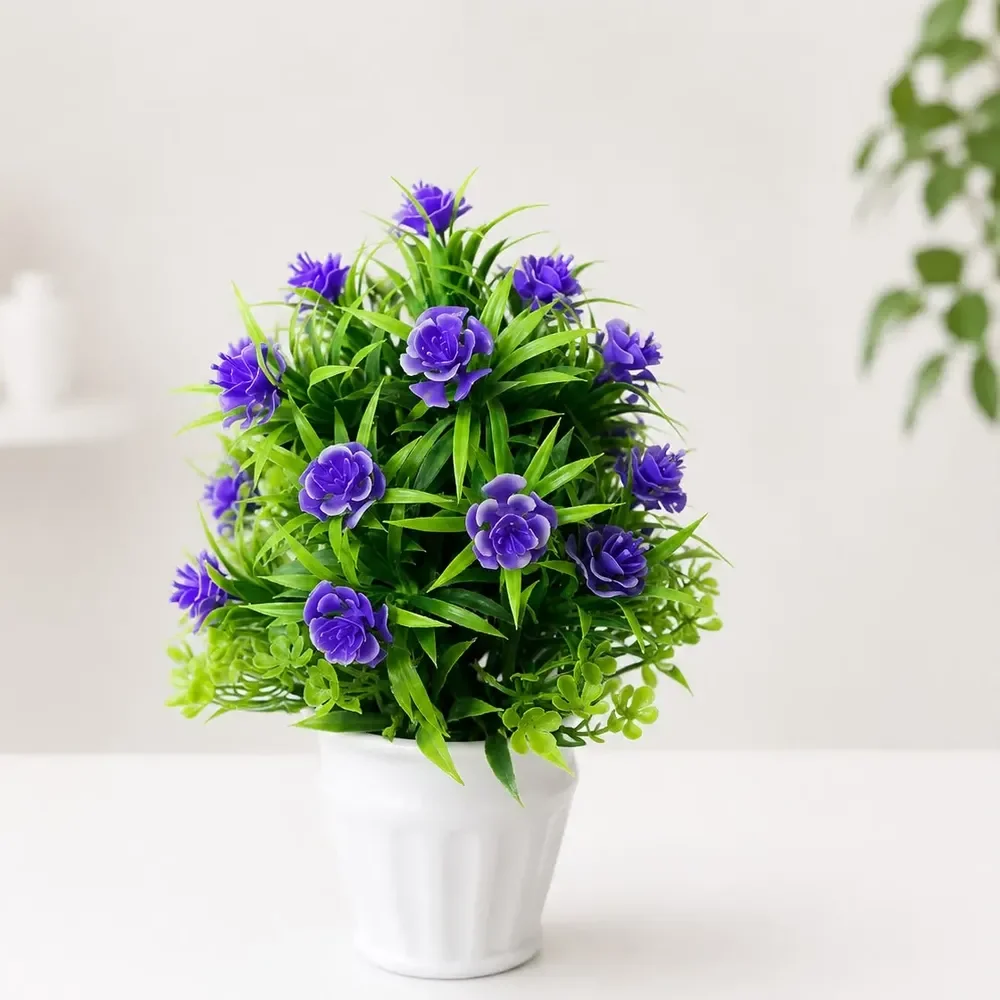 Arranjo De Flor Violeta Artificial Com Vaso Decorativo 26cm Violeta-escuro