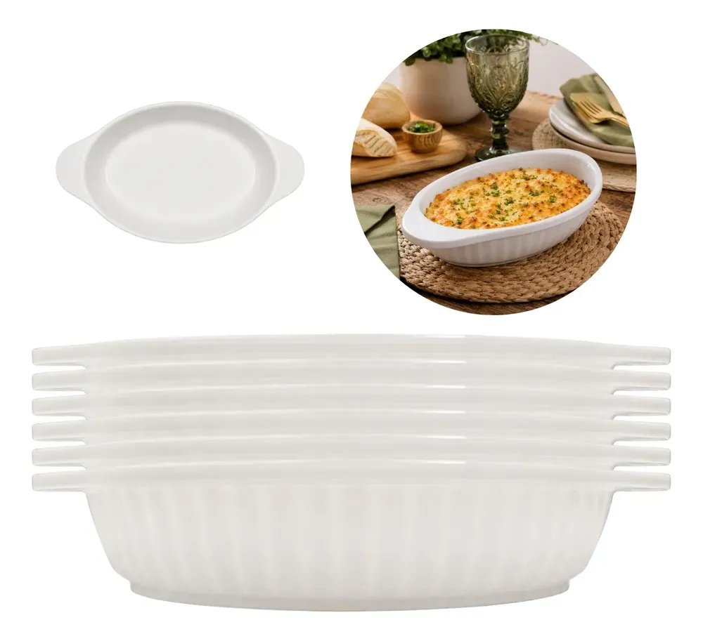 6 Travessa Em Melamina Resistente Branca 25cm Mesa Posta Branco