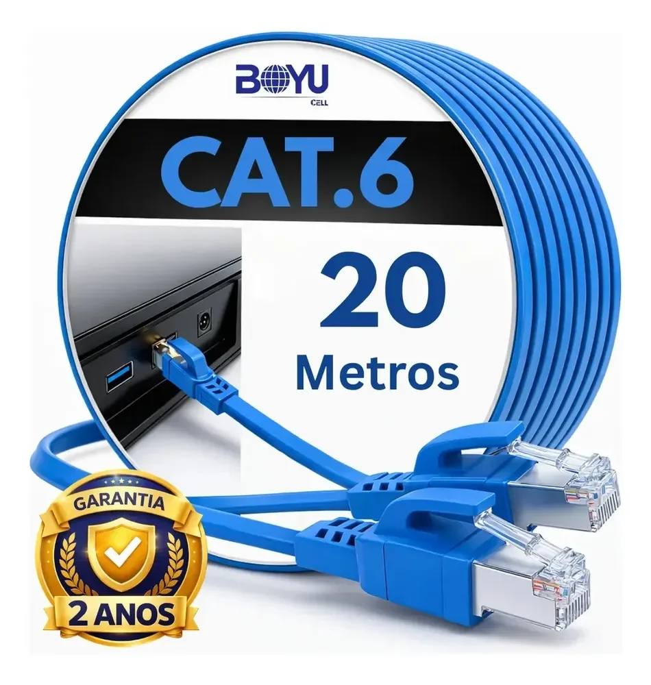 Cabo De Rede Cat6 20 Metros 20m Lan Internet Crimpado Rj45 Azul Boyu Cell
