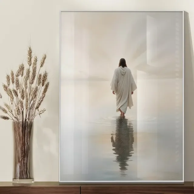 Quadro Decorativo Jesus Sobre Águas 70x50 Com Moldura