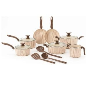 House Organizer Jogo de Panelas Antiaderente com Tampas de Vidro e Utensílios – 10 Peças (Sahara)