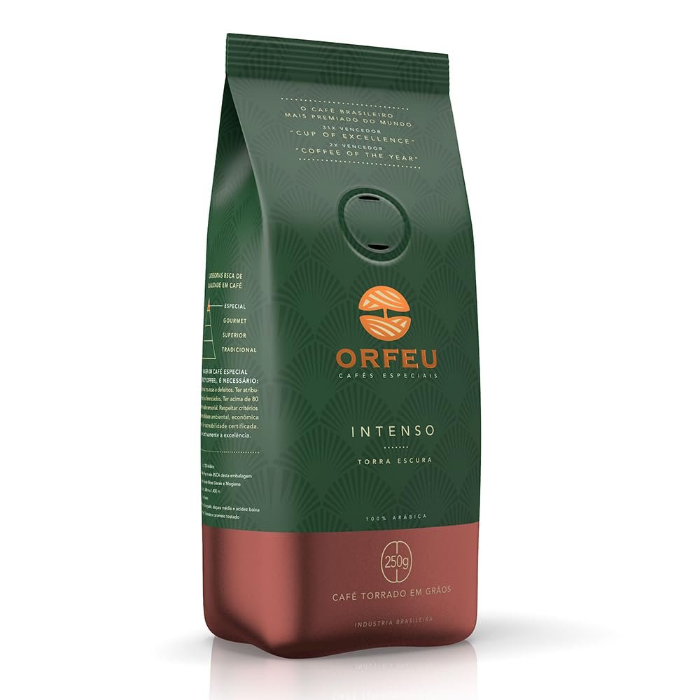 Orfeu Café Intenso em Grãos, 100% Arabica, Torra Escura, 250g