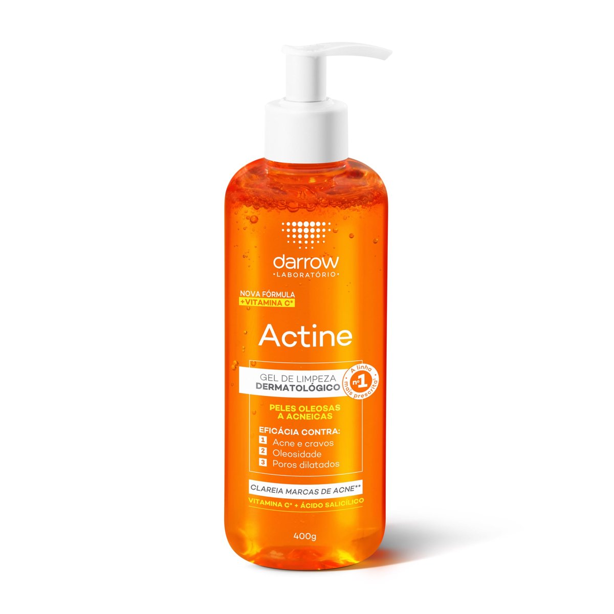 Darrow Actine Gel de Limpeza Facial Pele Acneica com Ácido Salicílico e Vitamina C 400g